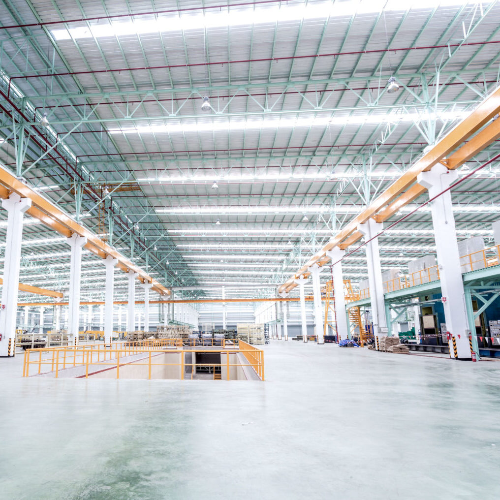 Factory workshop interior and machines